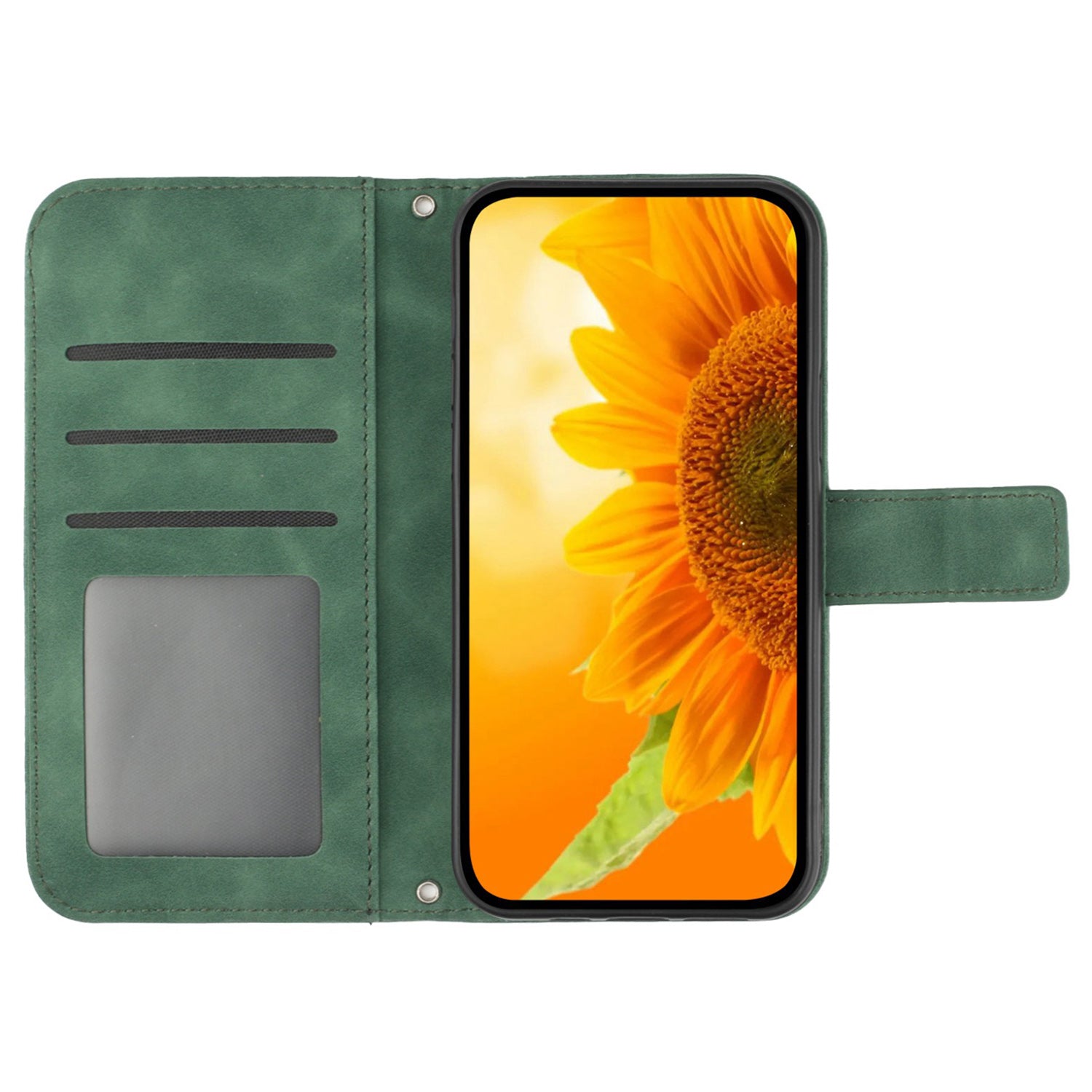 HT04 For Samsung Galaxy Xcover7 Leather Case Phone Wallet with Hand Strap Sunflower Pattern - Dark Green HT04 For Samsung Galaxy Xcover7 Leather Case Phone Wallet with Hand Strap Sunflower Pattern - Dark Green